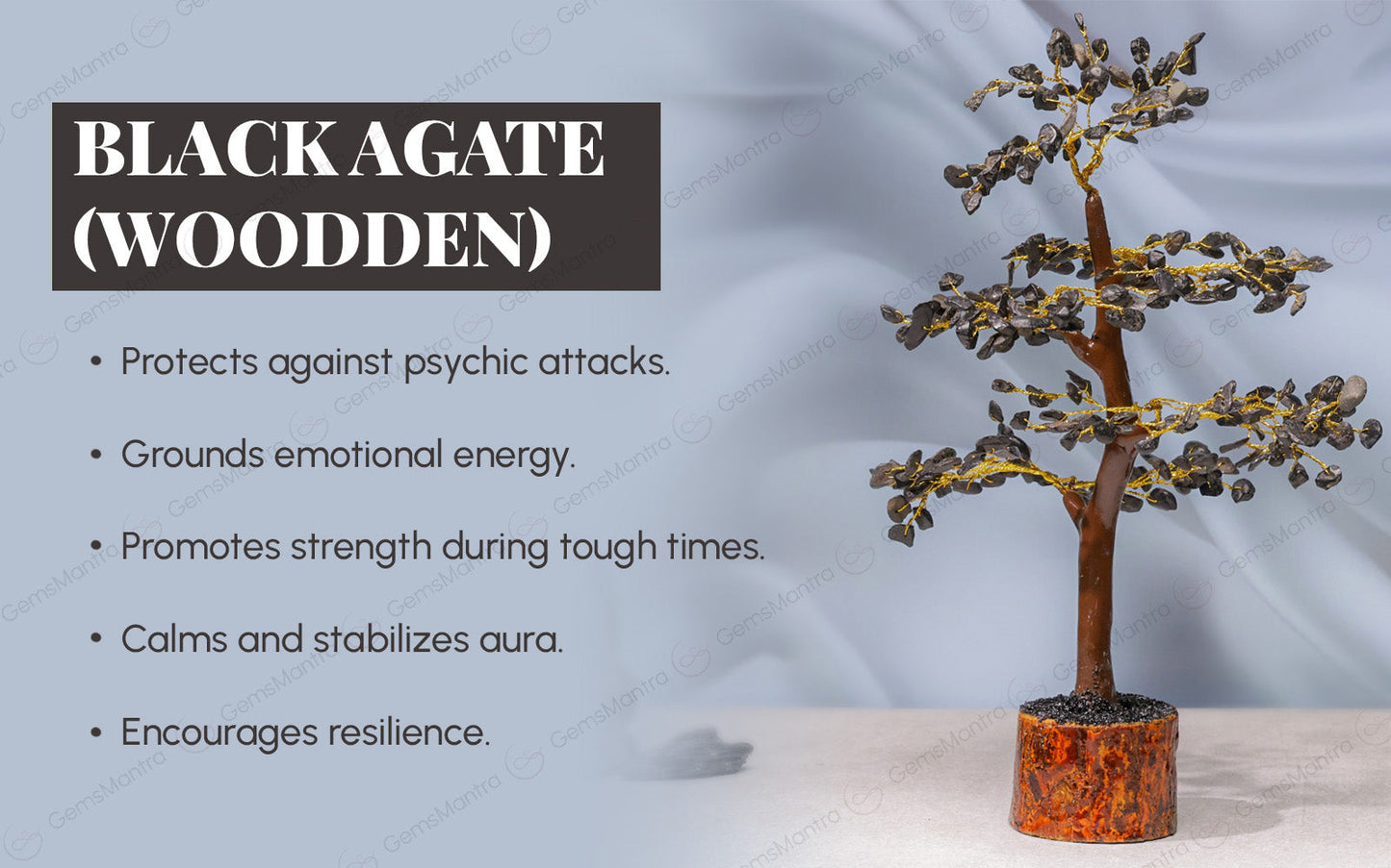 Wooden Black Agate Crystal Tree