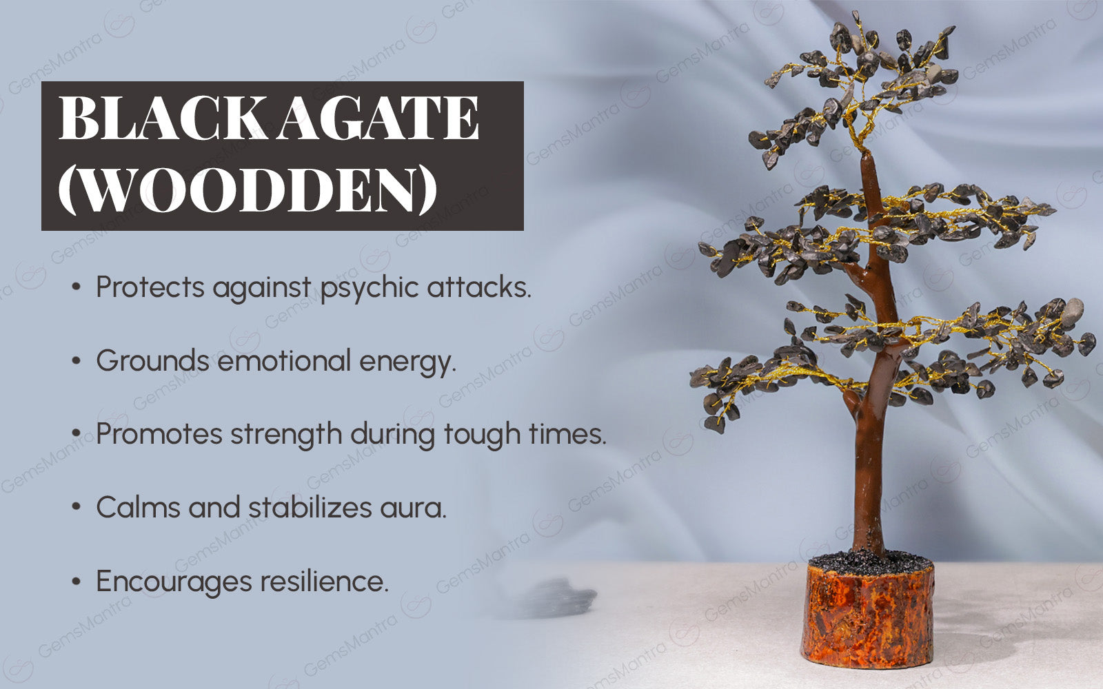 Wooden Black Agate Crystal Tree - Image 3