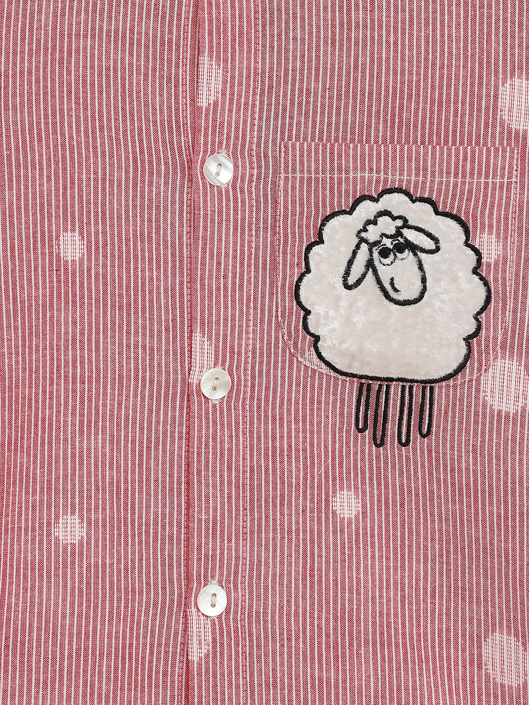 Boy Sheep Embroidered Cotton Shirt  - Pink