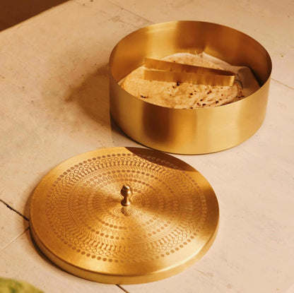 Brass Roti Chapati Box Mandala Art design with Tong – Image 3