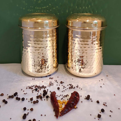 Brass Storage Canister Hammered - Medium (Set of 2) - Sama Homes