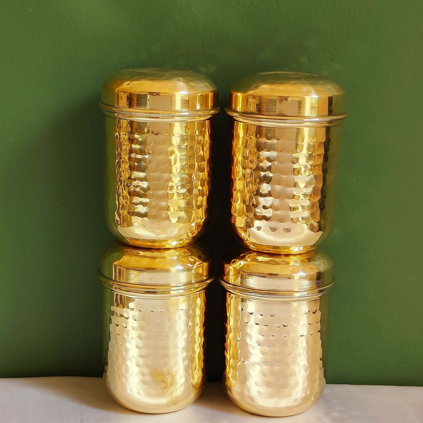 Brass Storage Canister Hammered - Medium (Set of 2) - Sama Homes