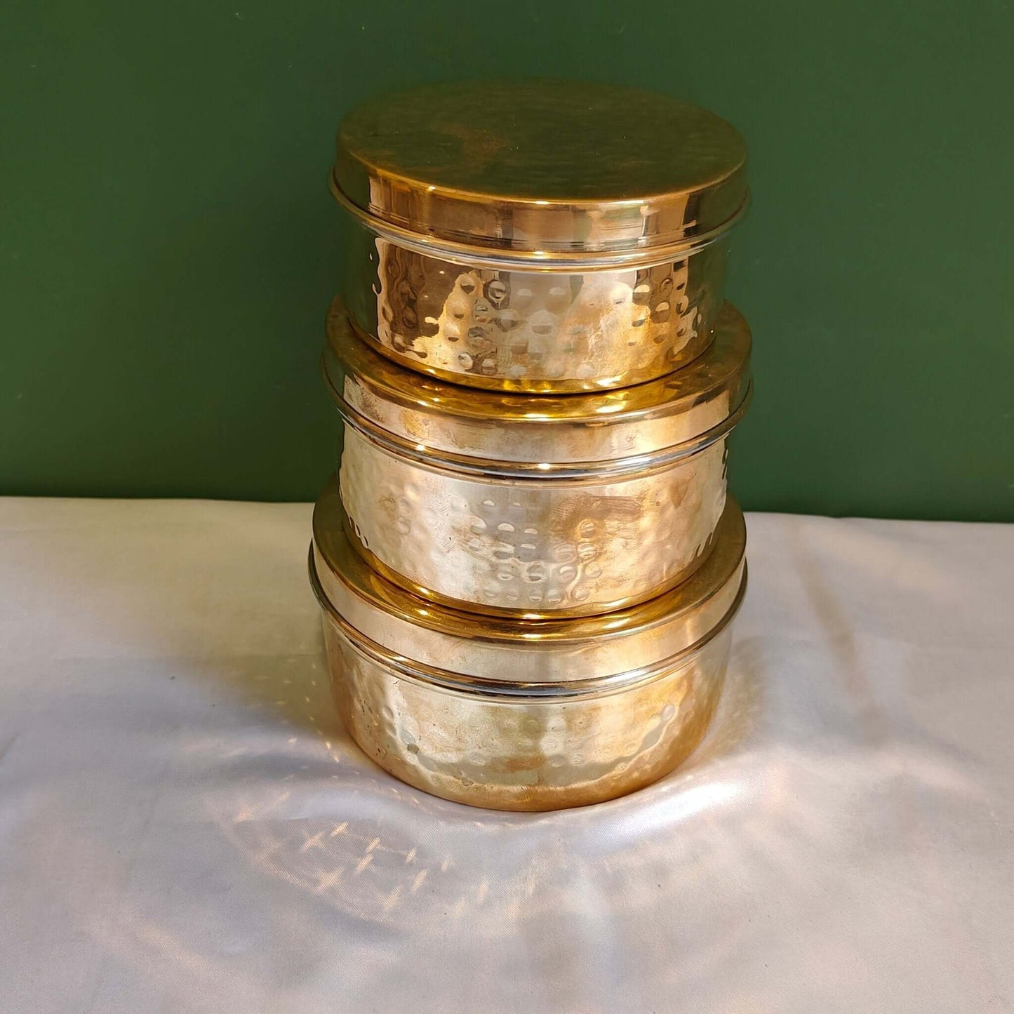 Brass storage Dabba Hammered - Combo Set of 3 - Sama Homes