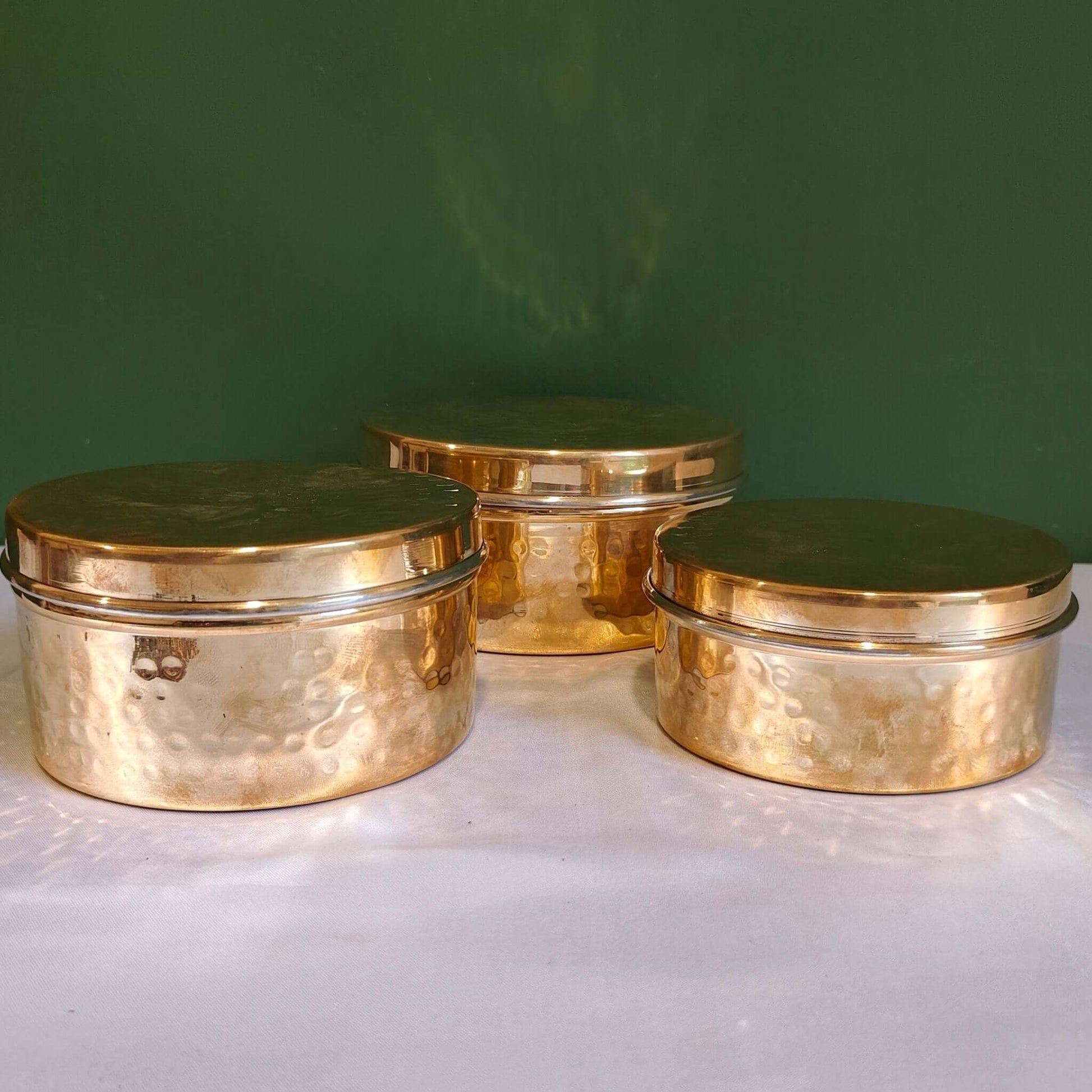 Brass storage Dabba Hammered - Combo Set of 3 - Sama Homes - Image 2