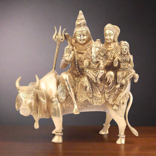 BrassLord Shiva Parivar On Nandi Religious Decor 11"