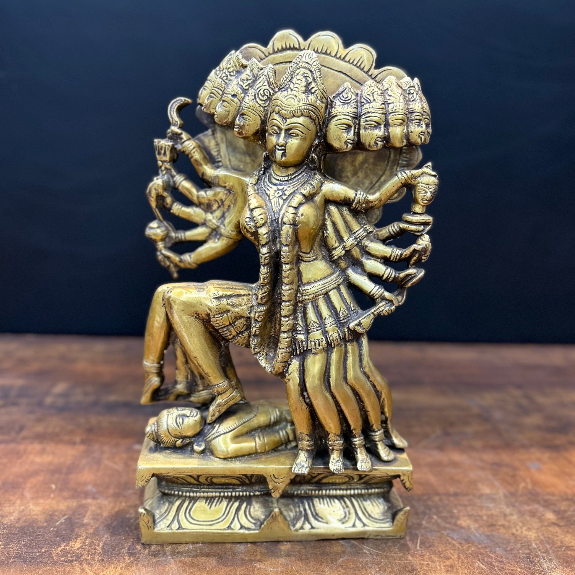 Brass 10 Face Kali Mata Statue For Home Temple Decor 15 Inch - Eco-friendly - Sama Homes