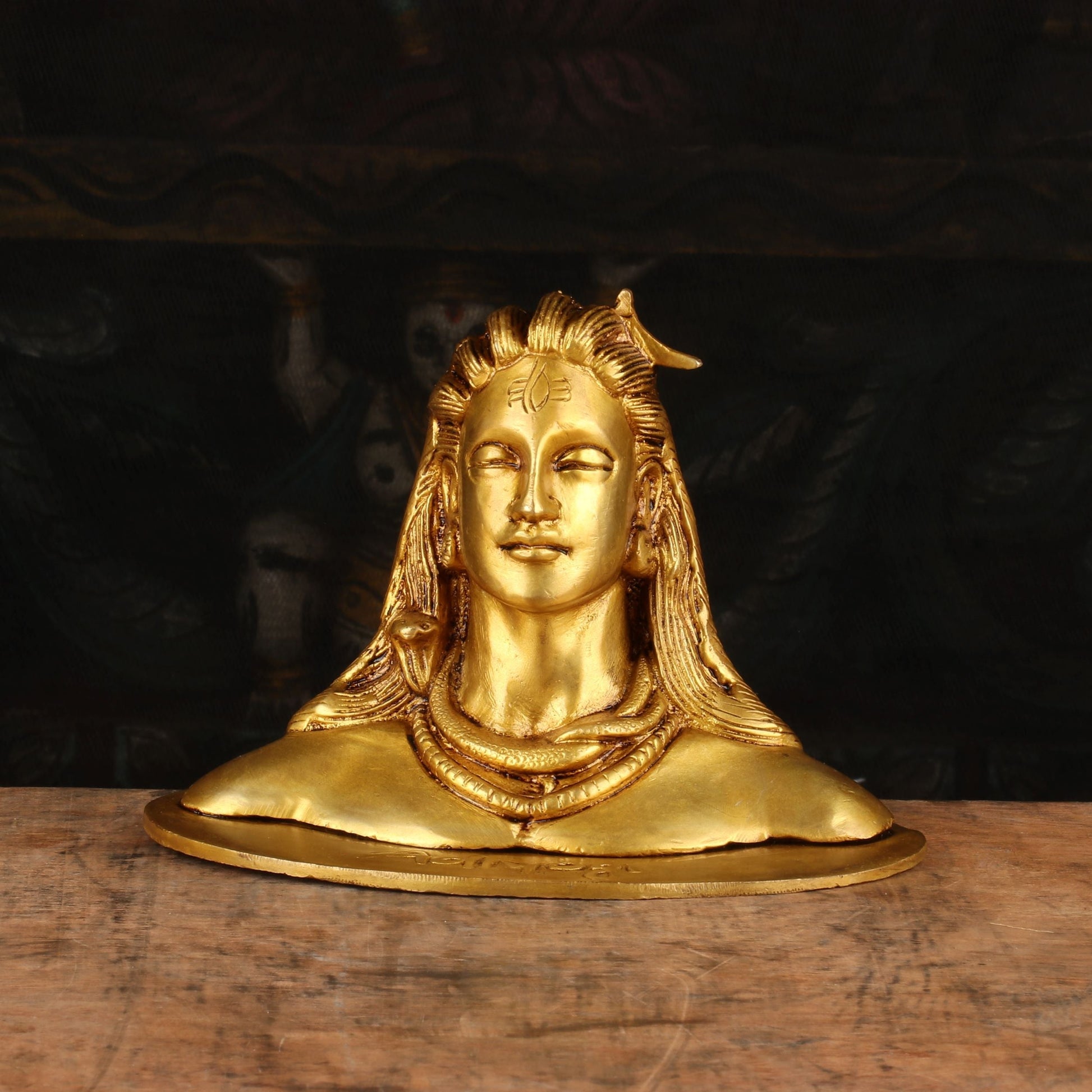 Brass Aadiyogi Shiva Bust Statue 4" by StatueStudio - Eco-friendly - Sama Homes