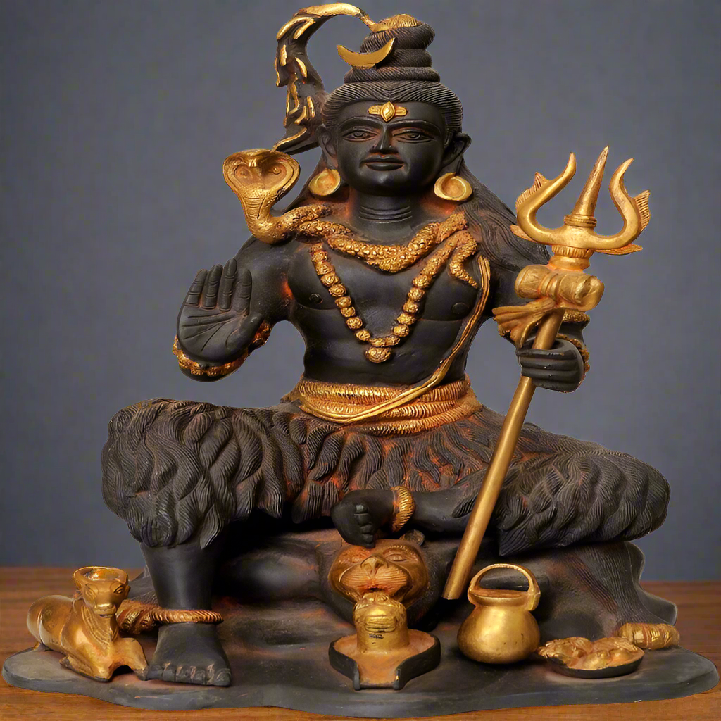 Brass Antique Imitation Shankar Bhagwan Shiv Murti 1.5 Feet - Eco-friendly - Sama Homes
