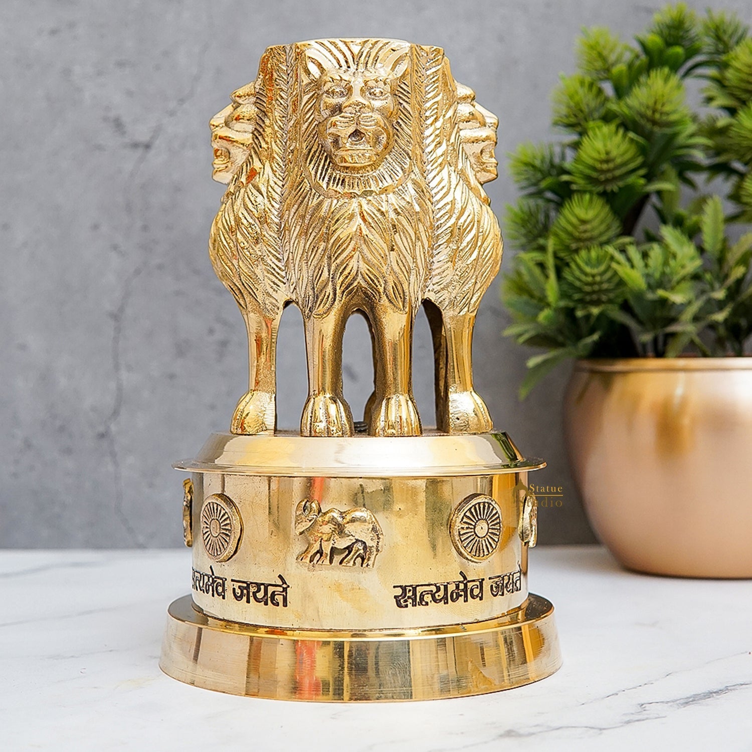 Brass Ashok Stambh Momento Decor 8 Inch - Eco-friendly - Sama Homes