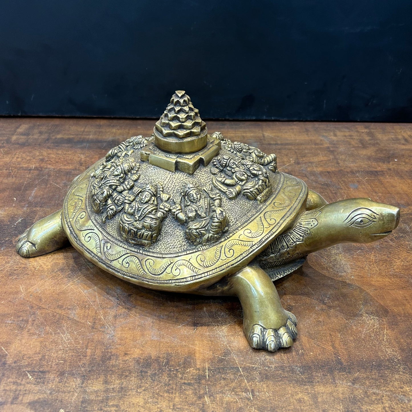 Brass Ashtalakshmi Shree Yantra on Tortoise 14 Inch