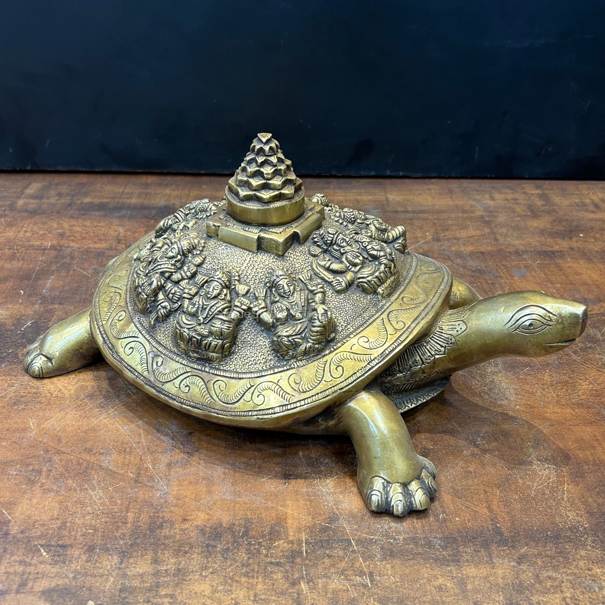 Brass Ashtalakshmi Shree Yantra on Tortoise 14 Inch - Eco-friendly - Sama Homes