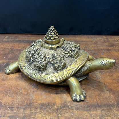 Brass Ashtalakshmi Shree Yantra on Tortoise 14 Inch by vendor-unknown - Decor