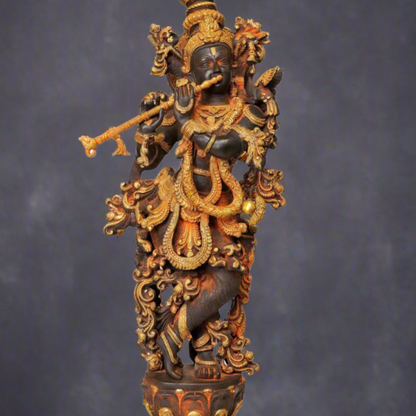 Brass Bhagawan Krishna Idol as Shyam-Sundar Playing on Flute 30 Inch by vendor-unknown - Hindu Gods (View 2)