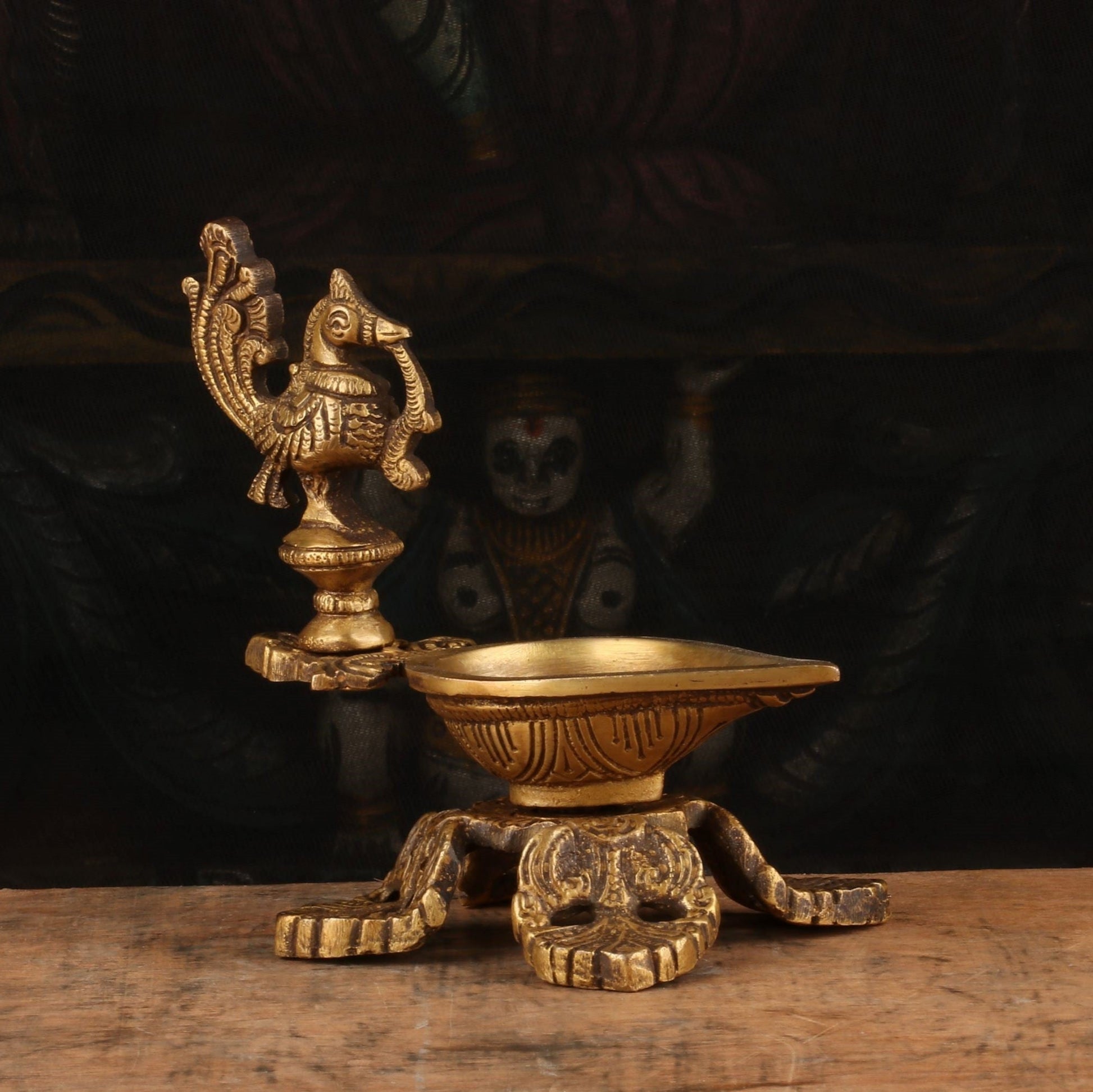 Brass Bird Diya Oil Lamp 5.5" - Eco-friendly - Sama Homes