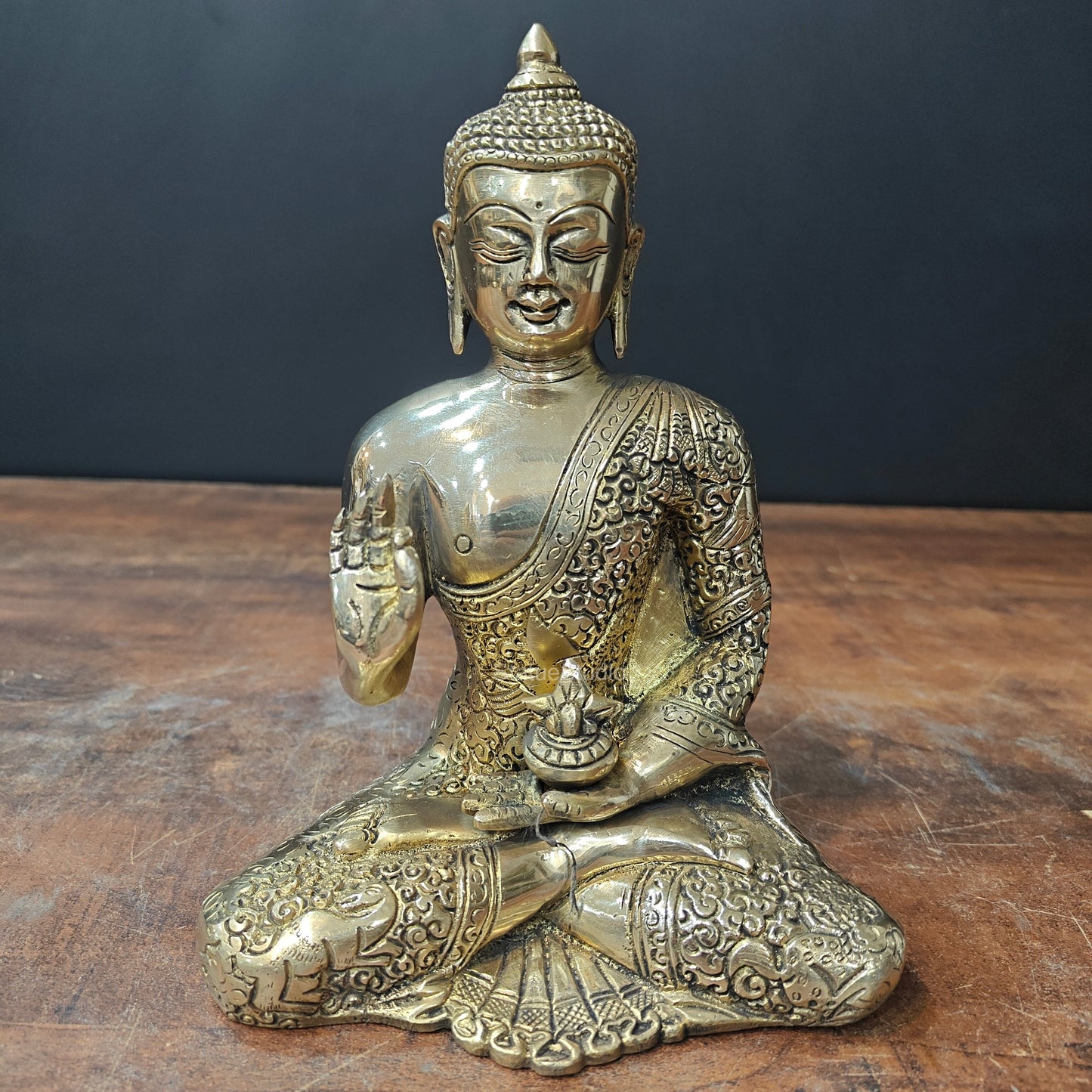 Brass Blessing Buddha Statue 8 Inch
