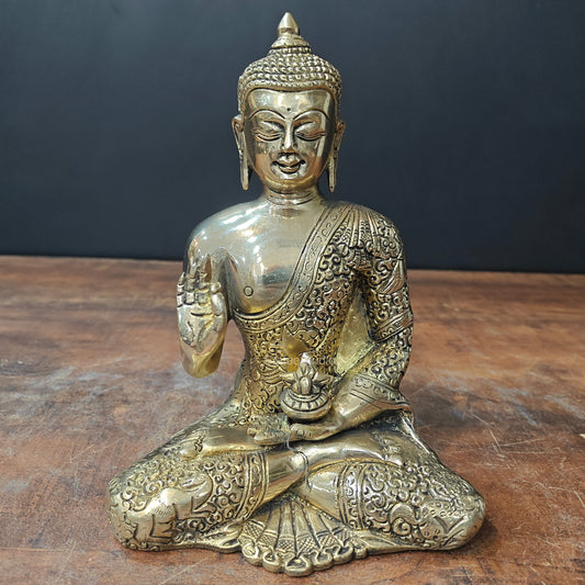 Brass Blessing Buddha Statue 8 Inch
