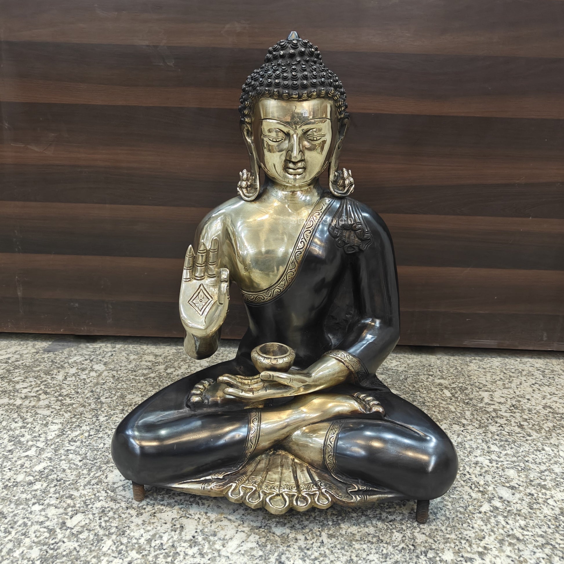 Brass Blessing Buddha Statue Antique Finish 20 Inches - Eco-friendly - Sama Homes