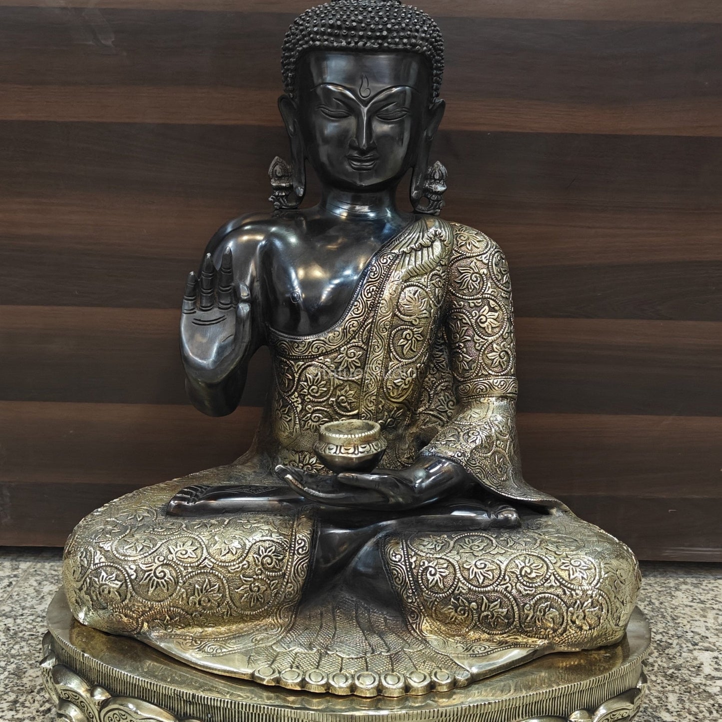 Brass Blessing Buddha Statue Antique Finish 21 Inches