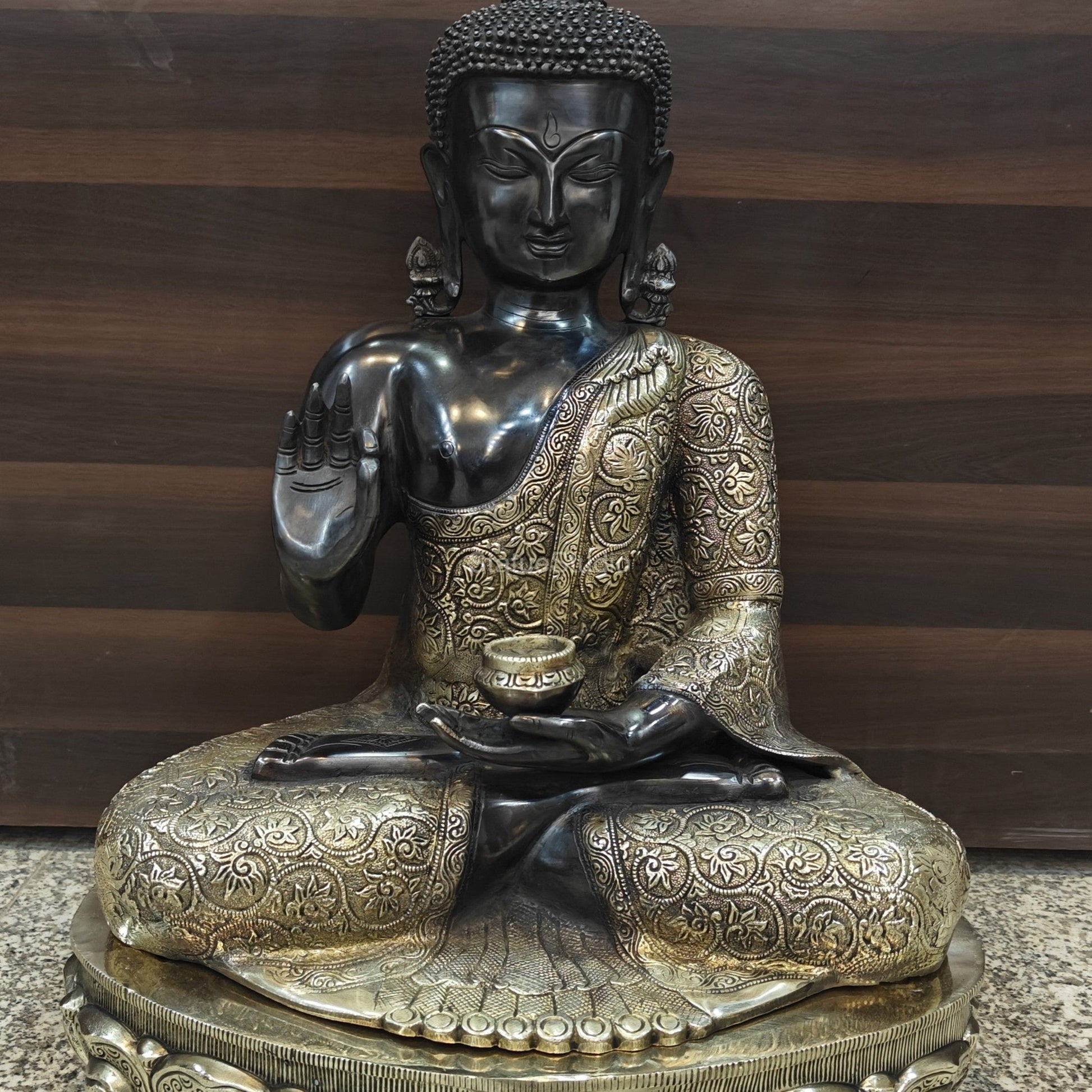 Brass Blessing Buddha Statue Antique Finish 21 Inches - Image 2