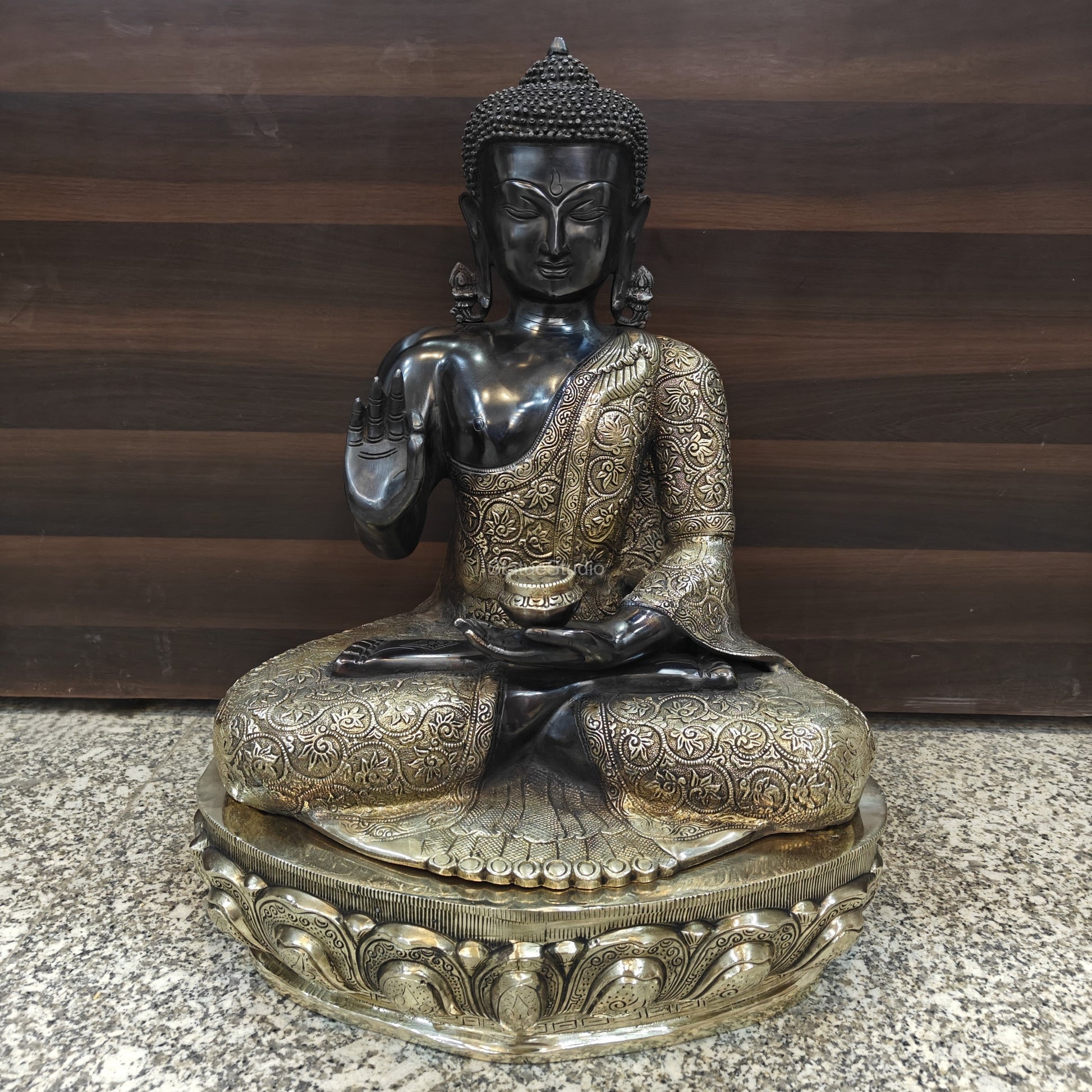 Brass Blessing Buddha Statue Antique Finish 21 Inches - Eco-friendly - Sama Homes