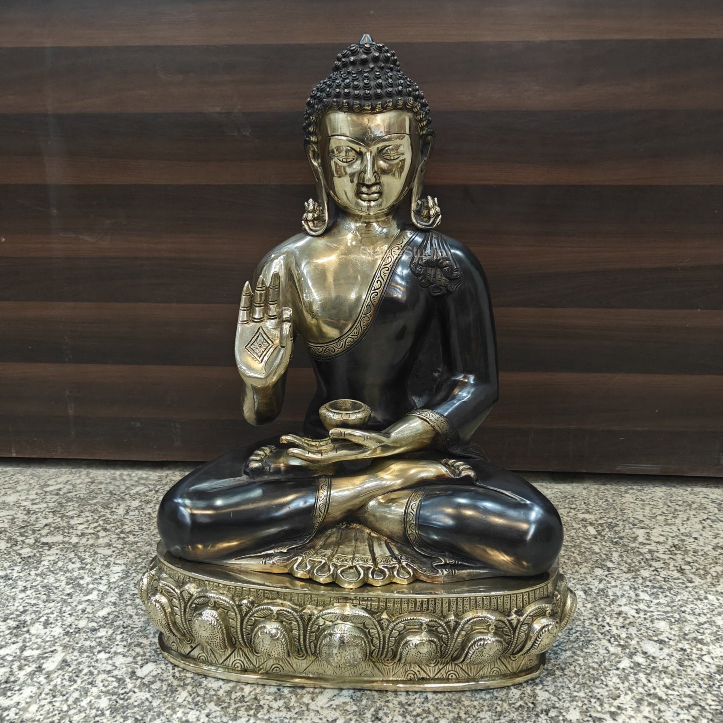 Brass Blessing Buddha Statue Antique Finish 2 Feet