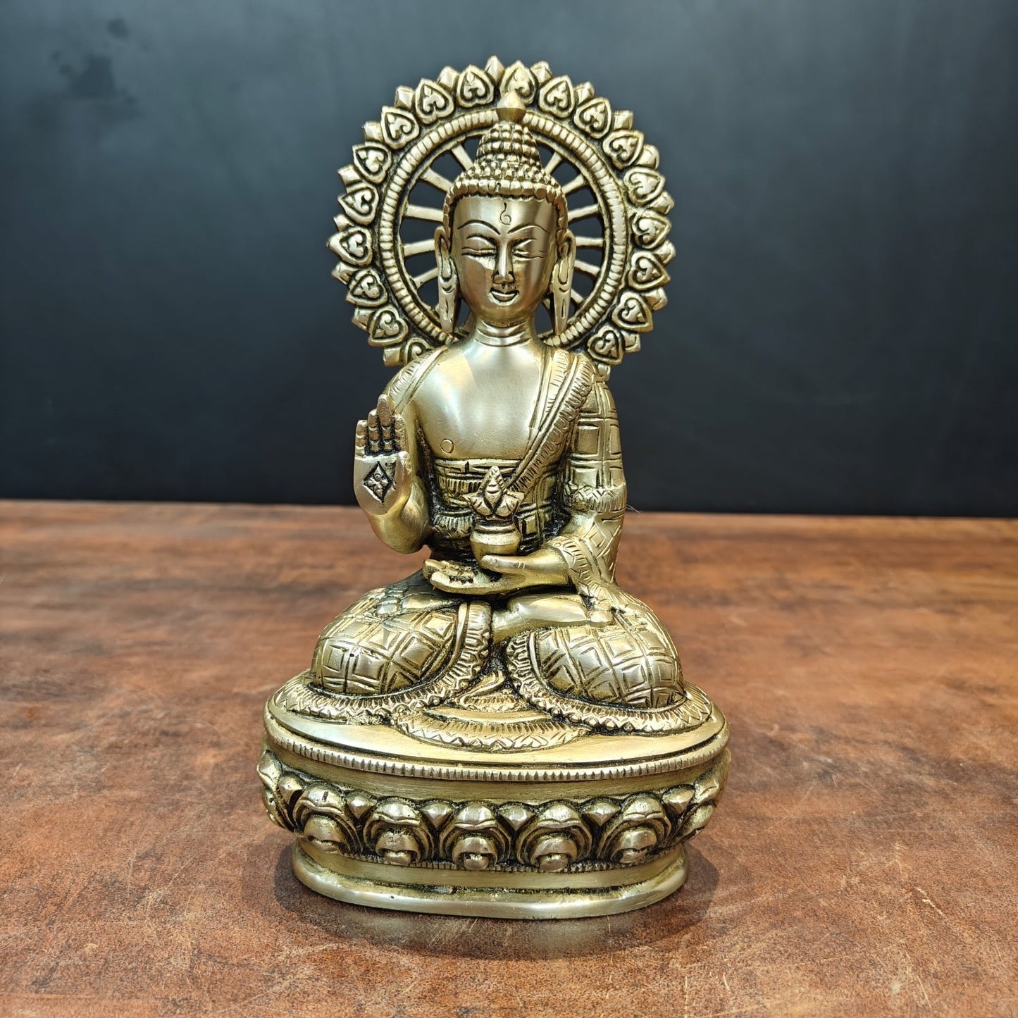 Brass Blessing Buddha Statue Antique Finish 9 Inch