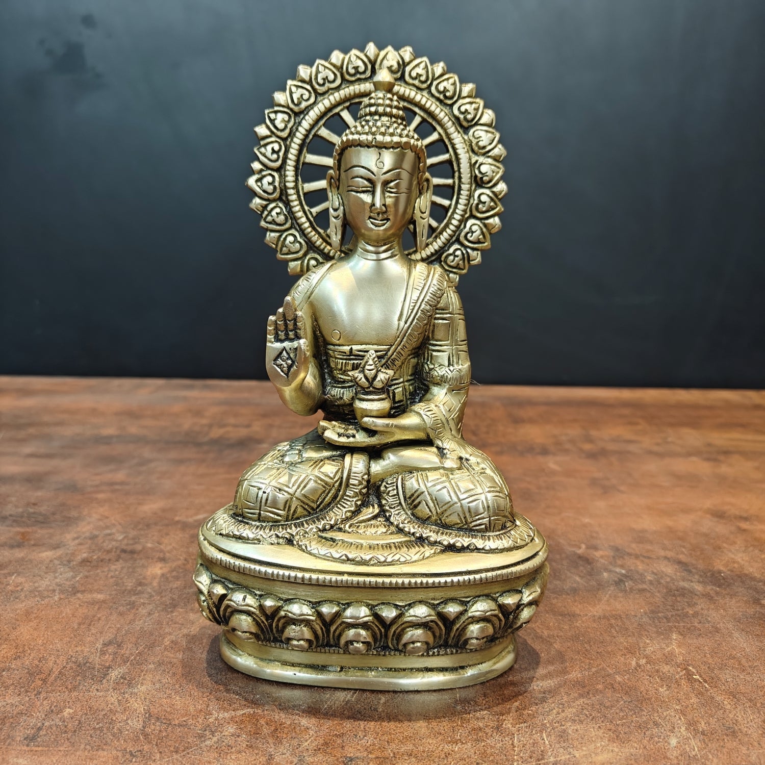 Brass Blessing Buddha Statue Antique Finish 9 Inch - Eco-friendly - Sama Homes