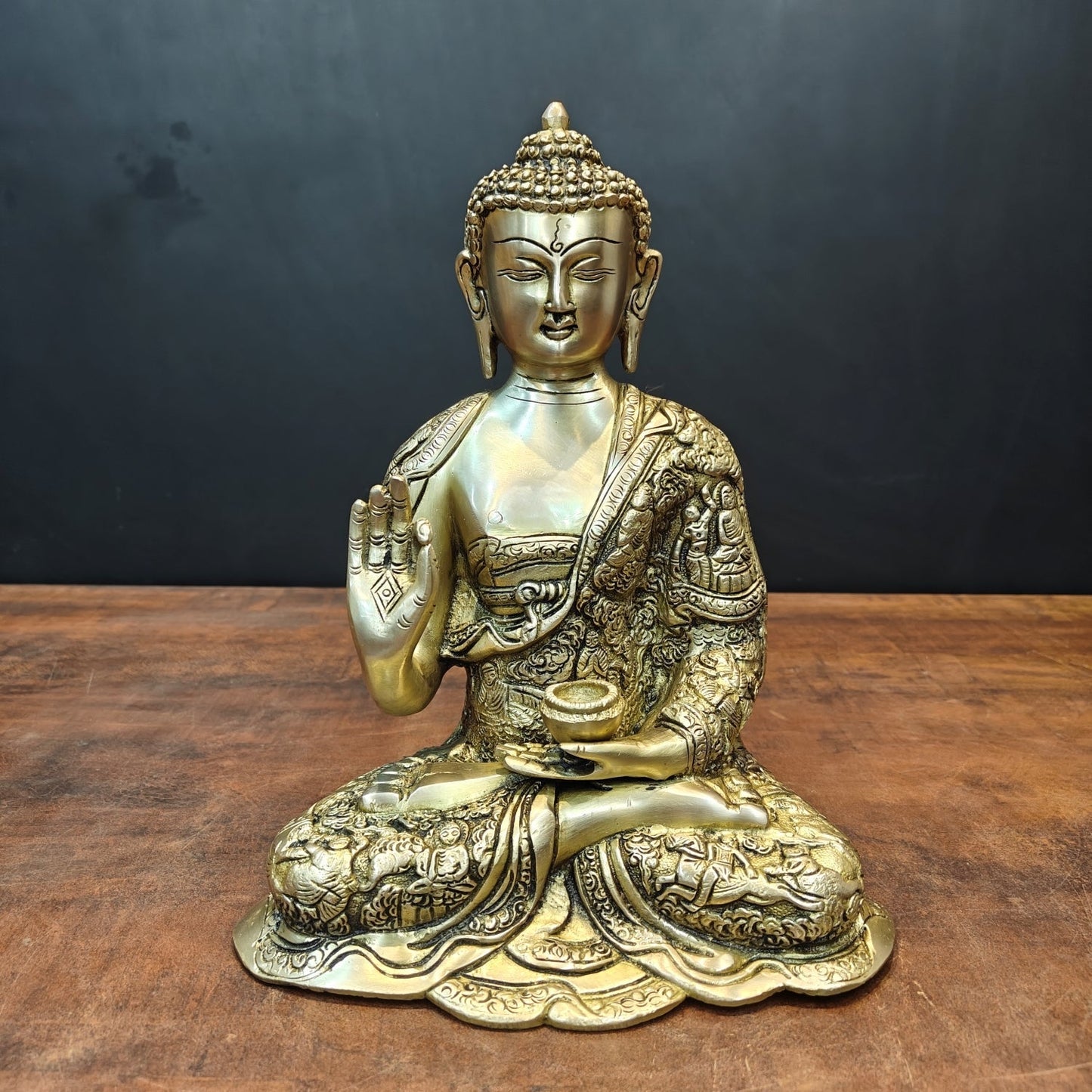 Brass Blessing Buddha Statue Antique Finish For Home Decor 11 Inch