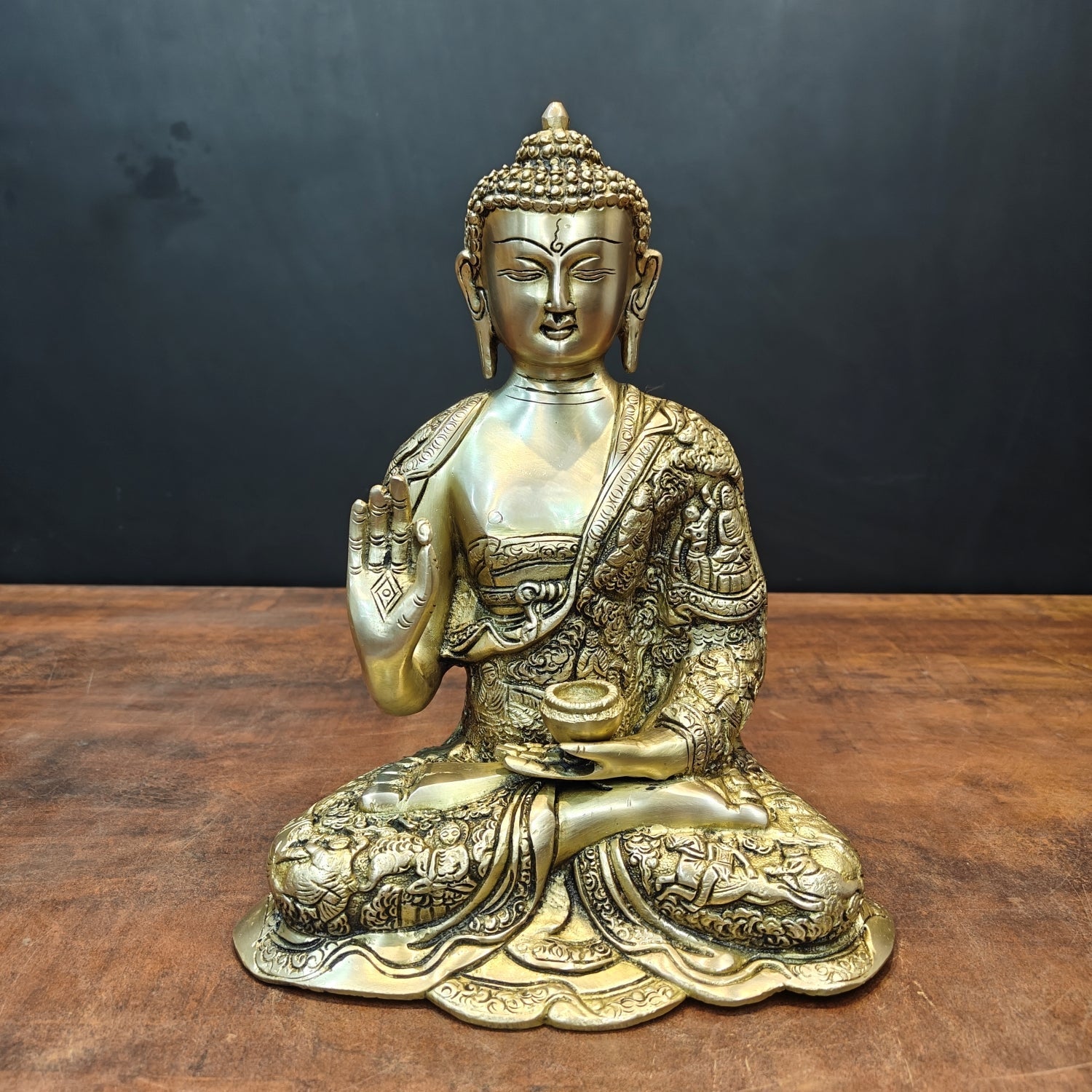 Brass Blessing Buddha Statue Antique Finish For Home Decor 11 Inch - Eco-friendly - Sama Homes