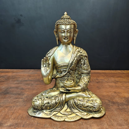 Brass Blessing Buddha Statue Antique Finish For Home Decor 11 Inch by vendor-unknown - Buddha