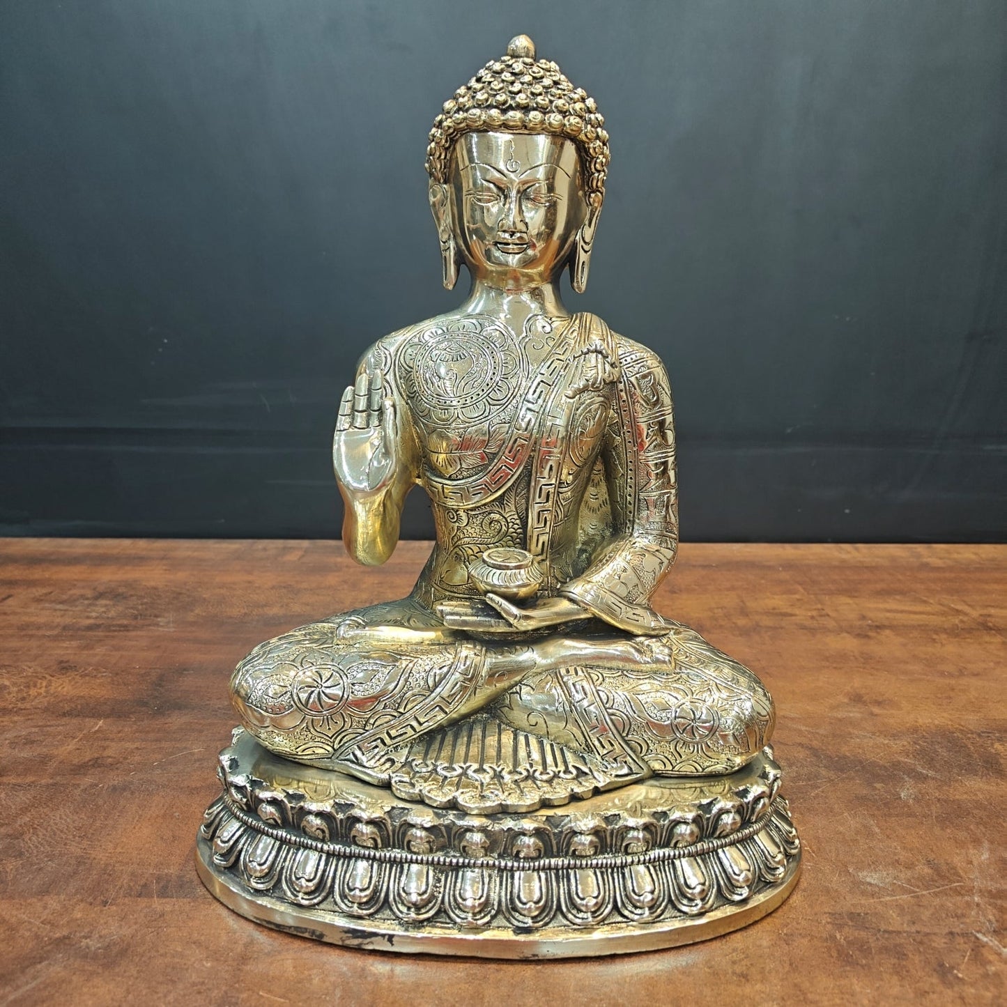 Brass Blessing Buddha Statue Antique Finish For Home Decor 14 Inch