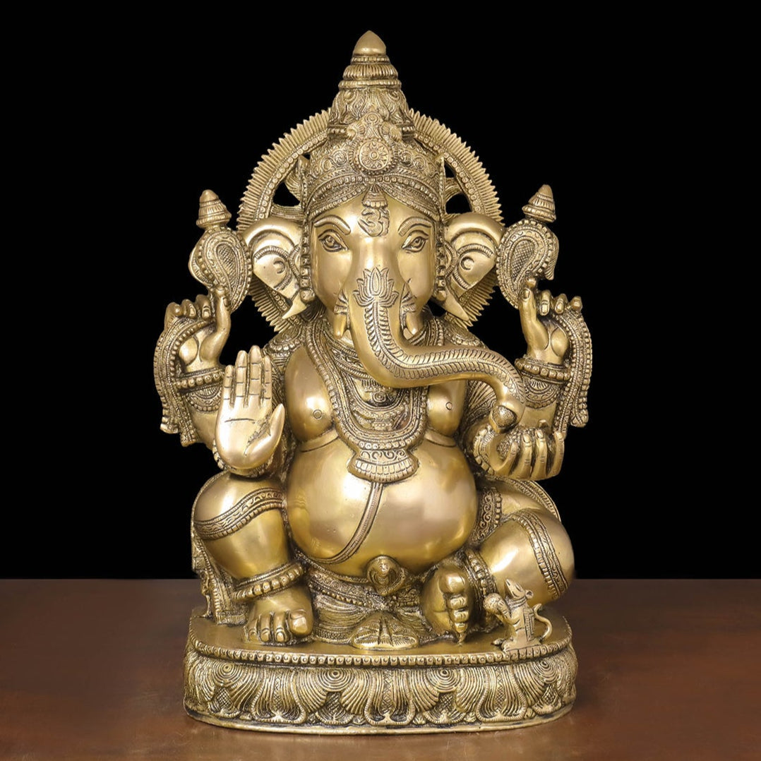 Brass Blessing Ganesha Statue For Home Decor 20 Inch - Eco-friendly - Sama Homes