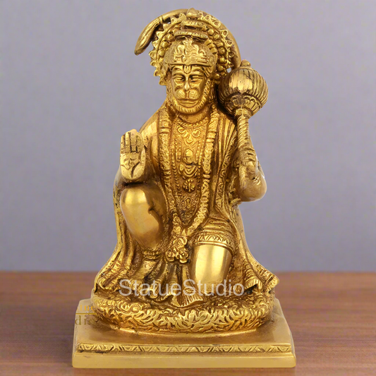 Brass Blessing Hanuman Statue For Home Temple Decor Gift 6"