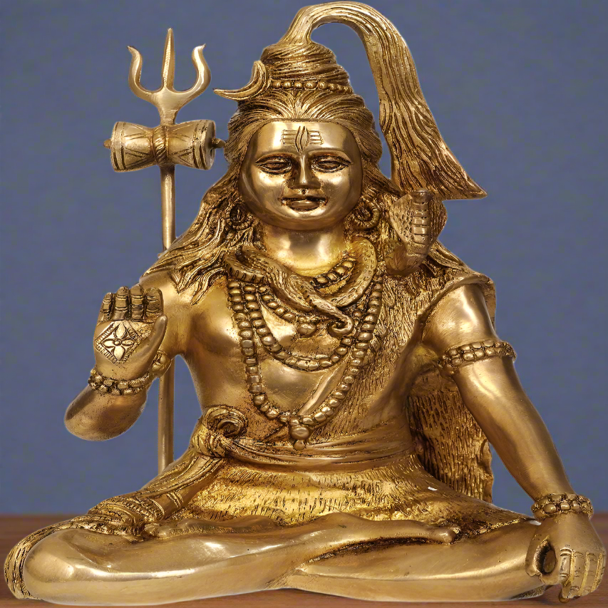 Brass Blessing Indian Hindu Lord Shiva Statue For Sale 12" - Eco-friendly - Sama Homes