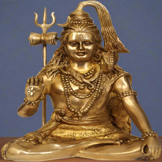 Brass Blessing Indian Hindu Lord Shiva Statue For Sale 12"