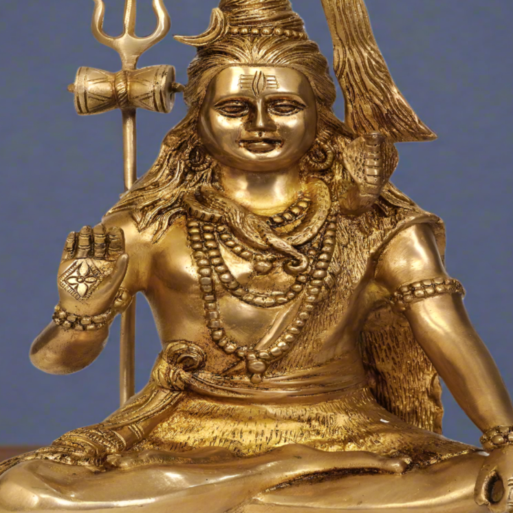 Brass Blessing Indian Hindu Lord Shiva Statue For Sale 12"