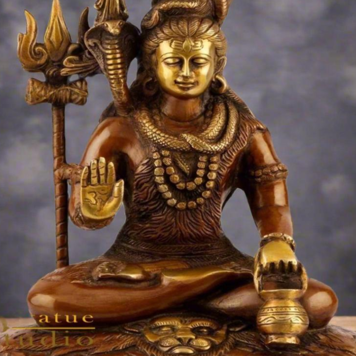 Brass Blessing Lord Shiva Idol Antique Finish Lucky For Home Temple Decor Gift 10"
