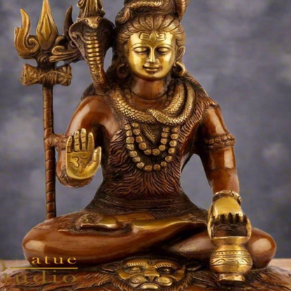 Brass Blessing Lord Shiva Idol Antique Finish Lucky For Home Temple Decor Gift 10" by vendor-unknown - Hindu Gods (View 2)