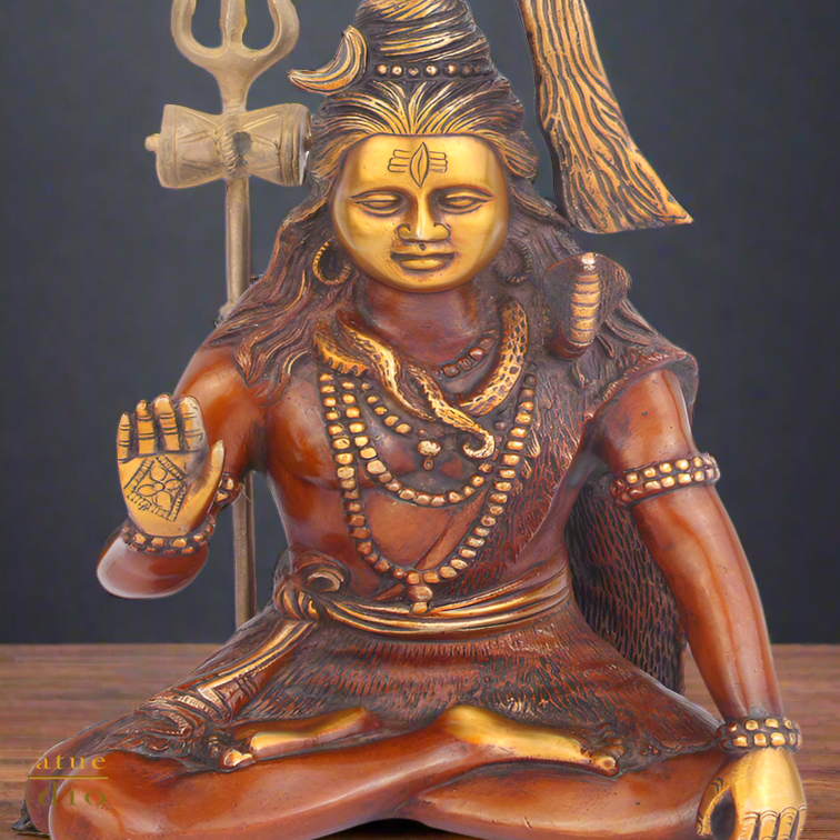 Brass Blessing Lord Shiva Idol Figurine 1 Feet