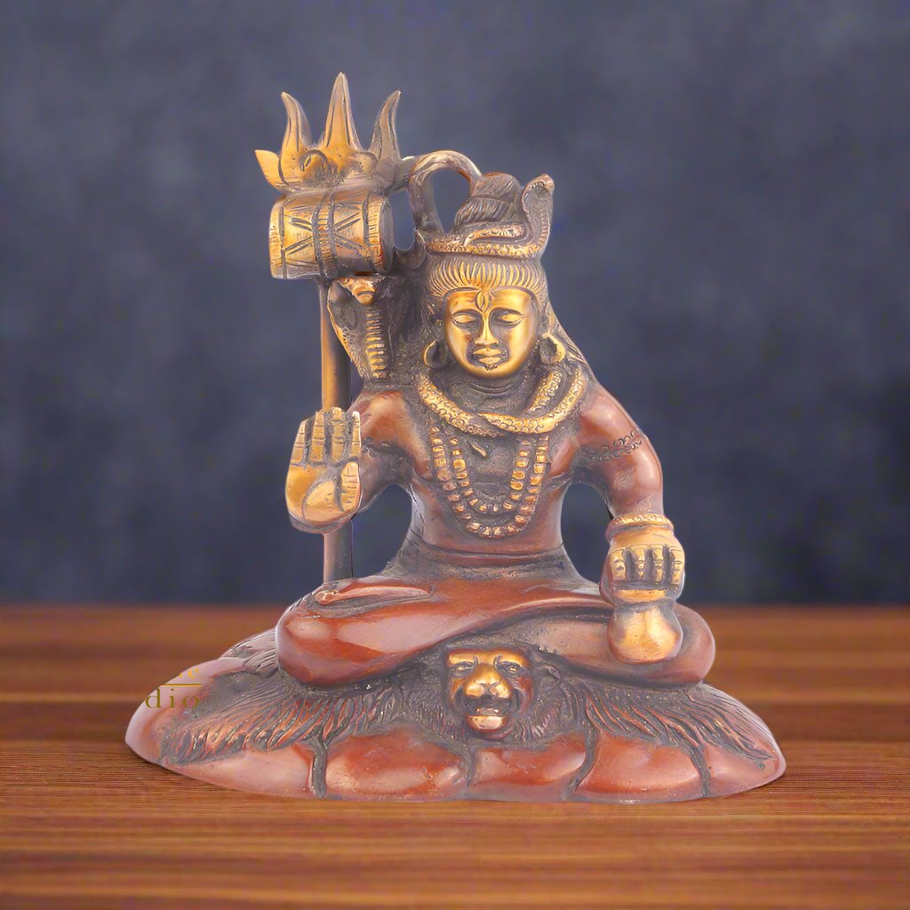 Brass Blessing Lord Shiva Idol Statue Figurine 6 Inch - Eco-friendly - Sama Homes