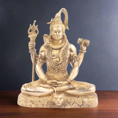 Brass Blessing Shiva Idol For Home Temple Decor 9 Inch by vendor-unknown - Hindu Gods
