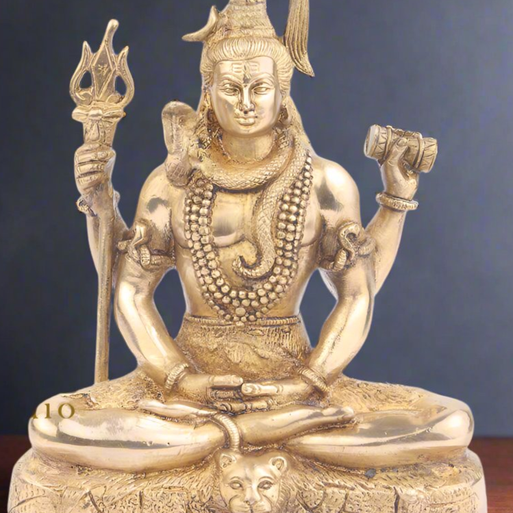 Brass Blessing Shiva Idol For Home Temple Decor 9 Inch