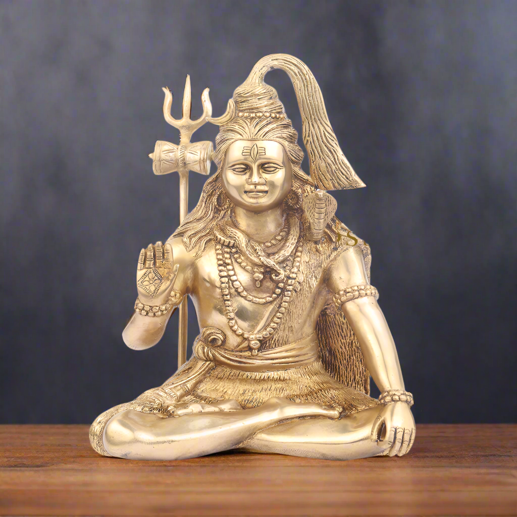 Brass Blessing Shiva Statue For Home Decor 1 Feet - Eco-friendly - Sama Homes