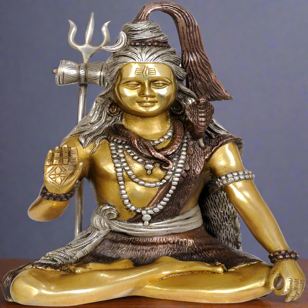 Brass Blessing Shiva Statue Shankar Bhagwan 1 Feet - Eco-friendly - Sama Homes