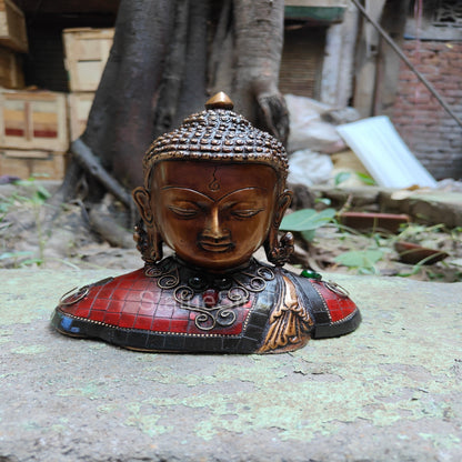 Brass Buddha Bust Idol Antique Stone Work For Home Decor 7" by vendor-unknown - Buddha (View 2)