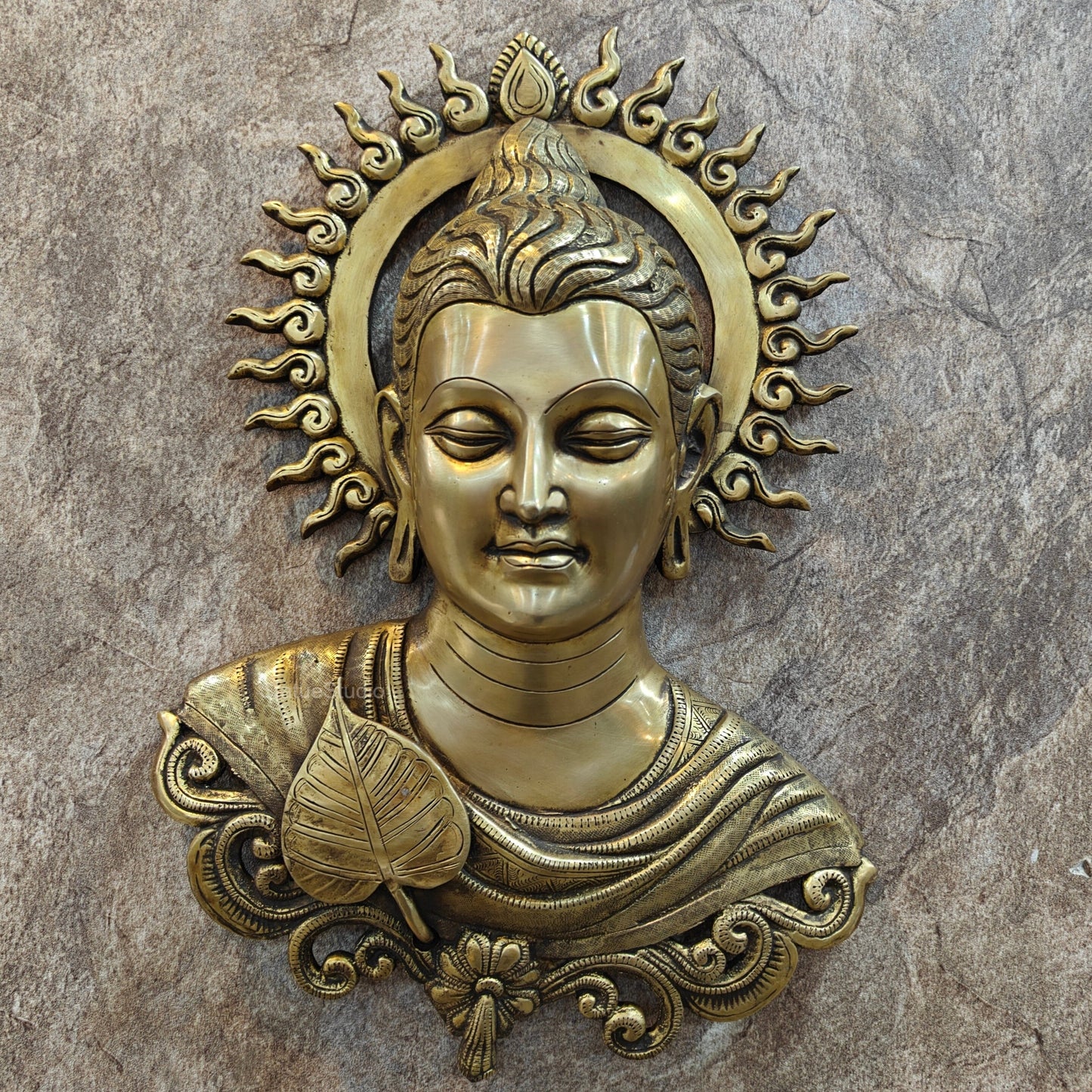Brass Buddha Bust Wall Hanging For Home Decor 15 Inch