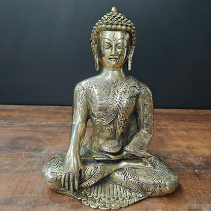 Brass Buddha Idol Earth Touching Mudra For Home Decor 1 Feet by vendor-unknown - Buddha