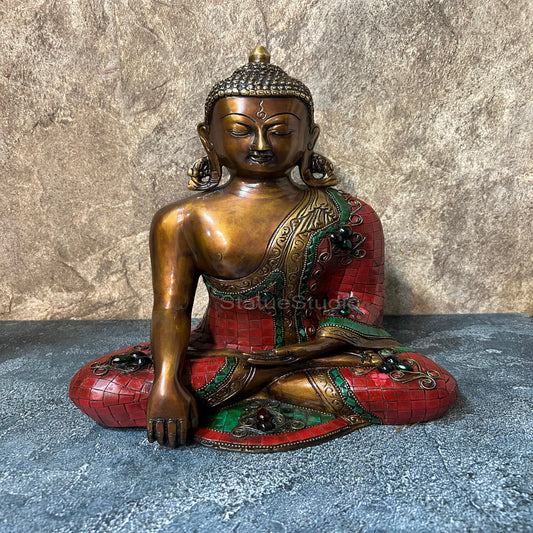 Brass Buddha Statue Antique Stone Work For Home Decor 1 Feet