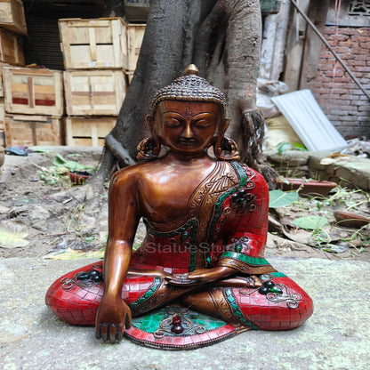 Brass Buddha Statue Antique Stone Work For Home Decor 1 Feet by vendor-unknown - Buddha (View 2)