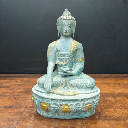 Brass Buddha Statue Bhumisparsha Mudra Antique Patina Finish 22 Inch
